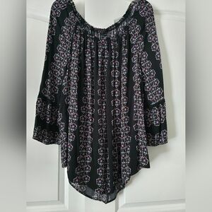New Directions Curvy black print peasant top NWT Size 3X